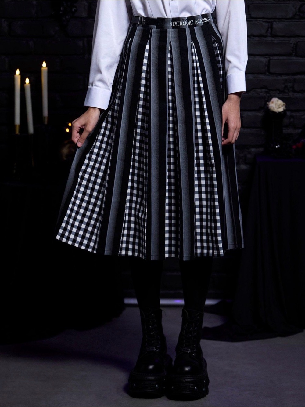 Wednesday Nevermore Academy Uniform Pleated Midi Skirt